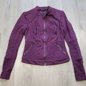 Blanc Noir Women Moto Zip Up Jacket Sz Small Wine Purple Quilted Punk  Zipper